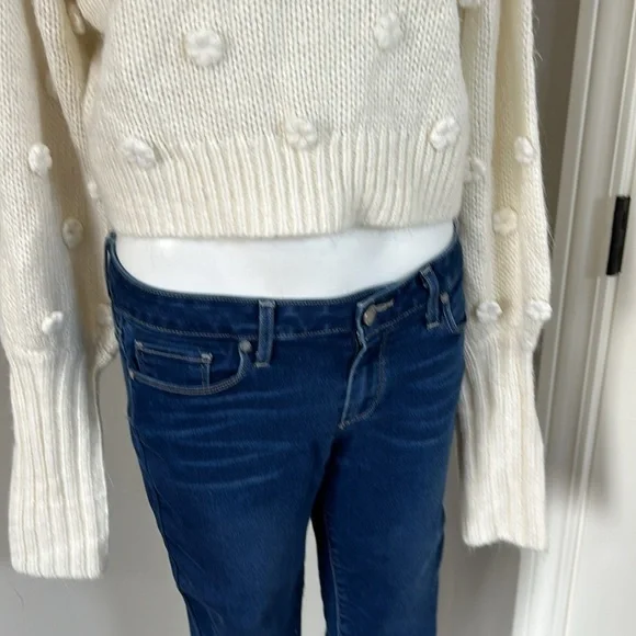 Farm Rio Floral Applique Lantern Sleeve Sweater Cream Mock Neck Trendy Sz S - Picture 6 of 16